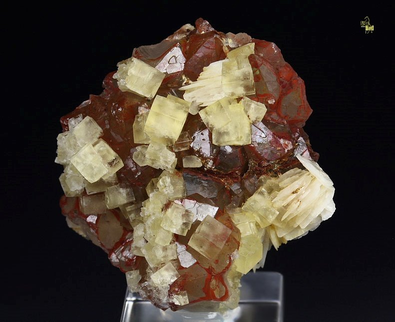 FLUORITE, QUARTZ with red HEMATITE INCLUSIONS, BARYTE