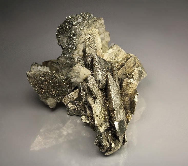 PYRITE pseudomorph after MARCASITE, epitaxial PYRITE, CALCITE