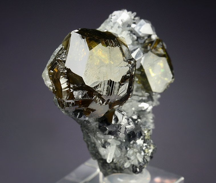 gem SPHALERITE var. CLEIOPHANE,  GALENA twinned ,  QUARTZ