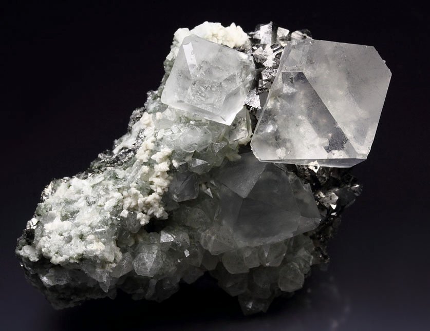 colorless FLUORITE, ARSENOPYRITE, QUARTZ