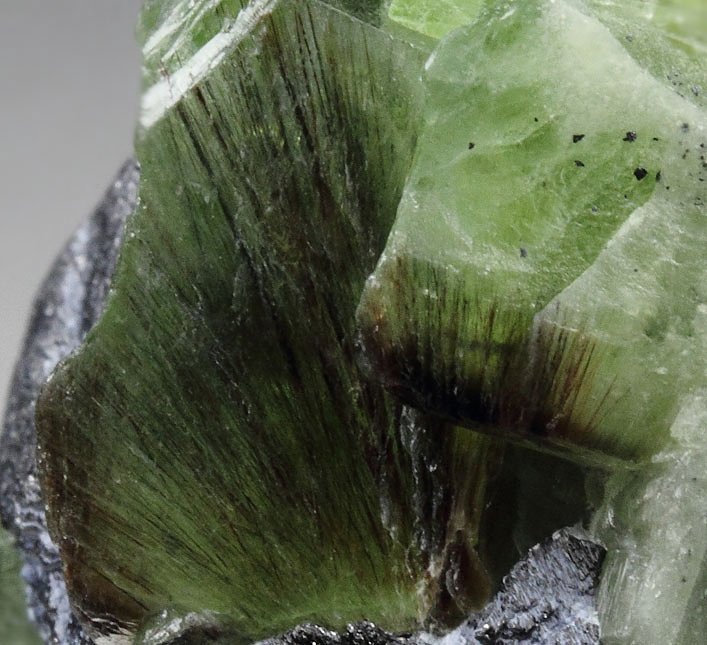 FORSTERITE var. PERIDOT with LUDWIGITE inclusions, MAGNETITE