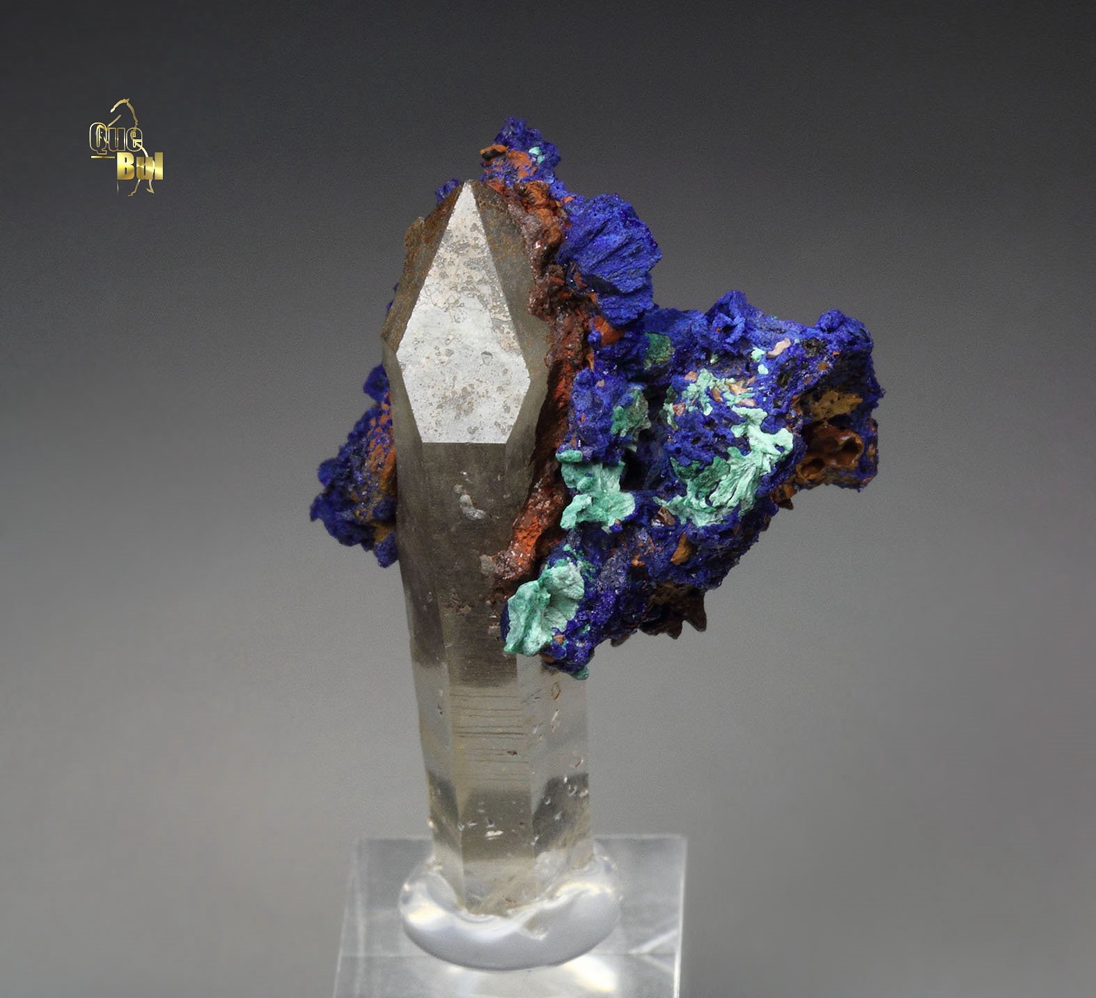 AZURITE, MALACHITE pseudomorph, QUARTZ