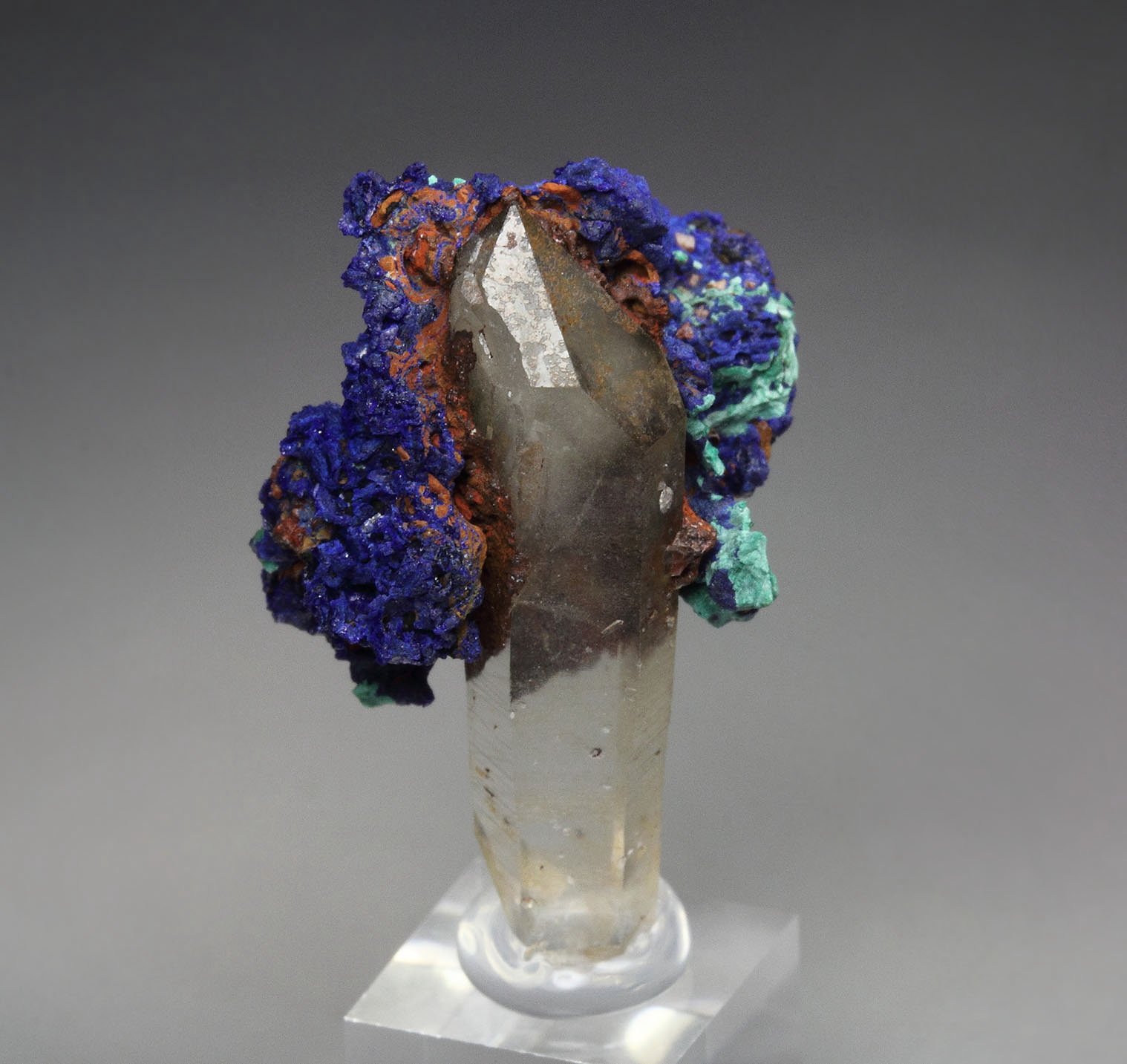 AZURITE, MALACHITE pseudomorph, QUARTZ