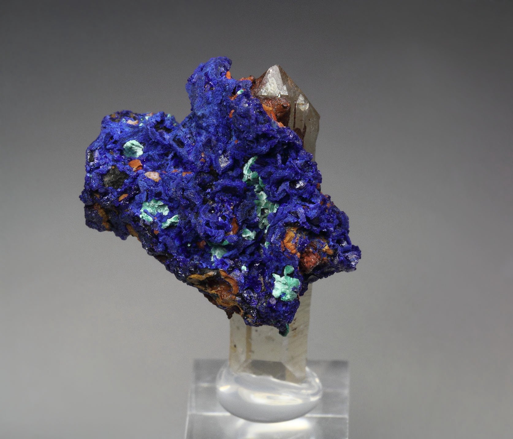 AZURITE, MALACHITE pseudomorph, QUARTZ