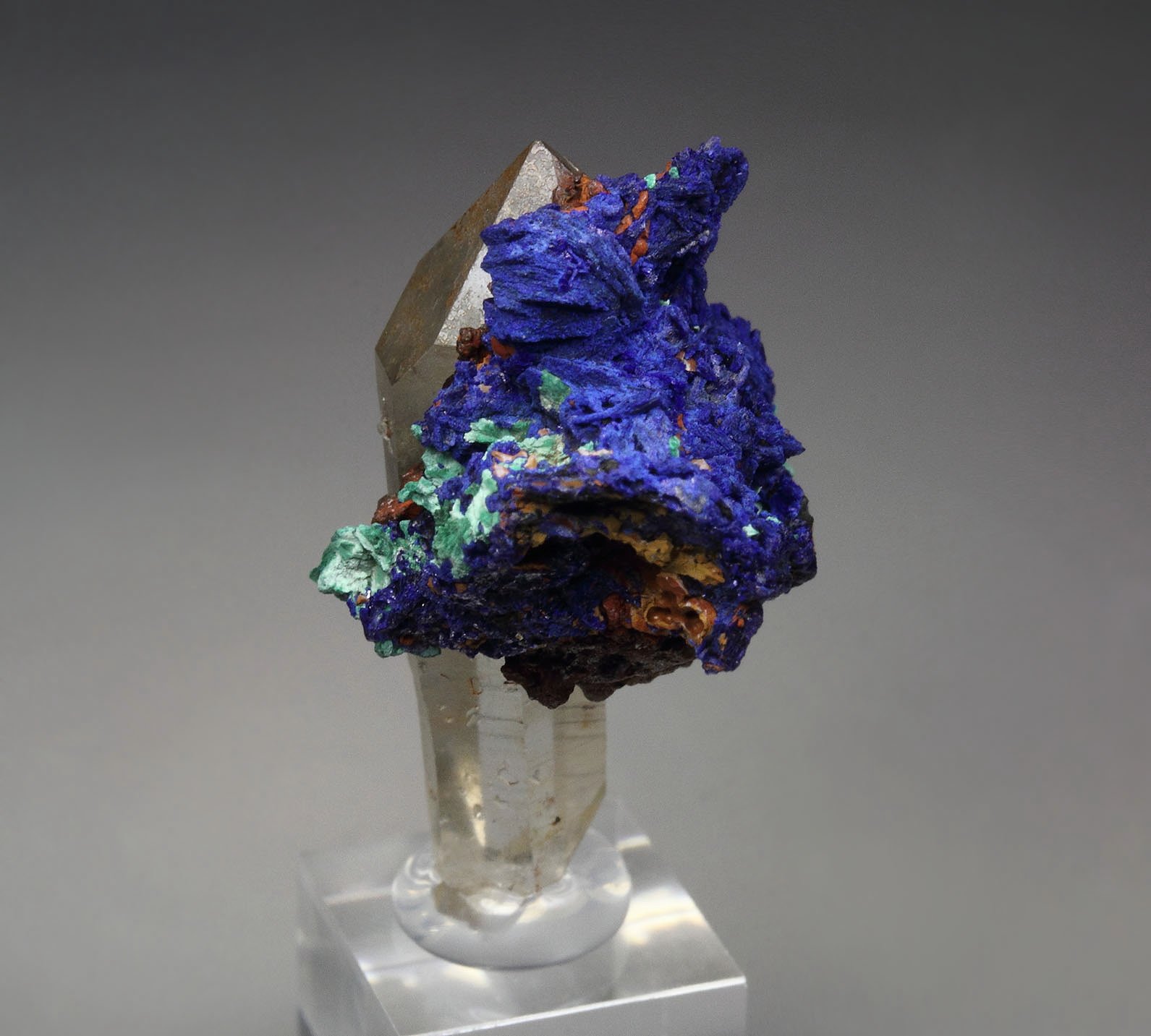 AZURITE, MALACHITE pseudomorph, QUARTZ