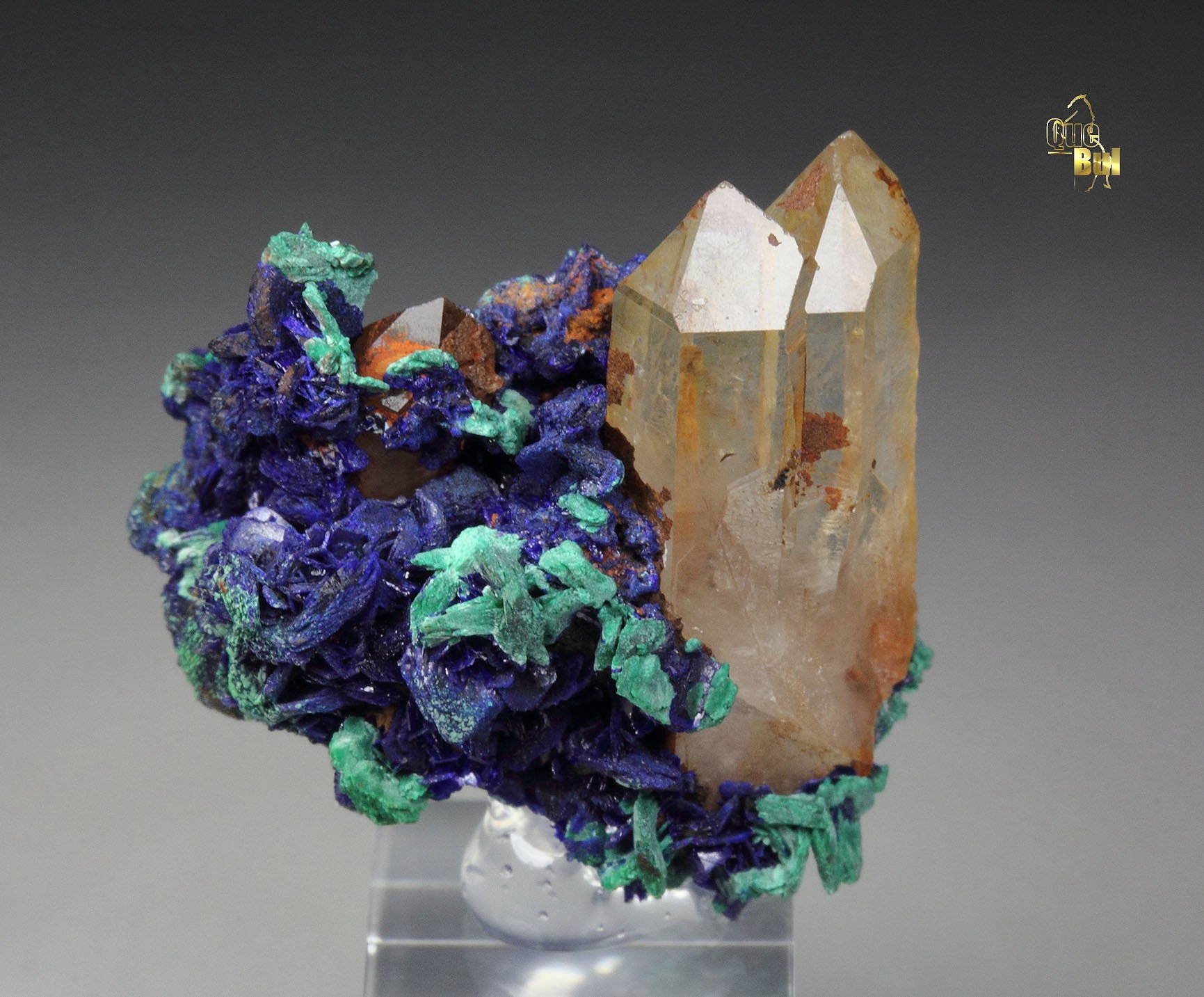 AZURITE, MALACHITE pseudomorph, QUARTZ