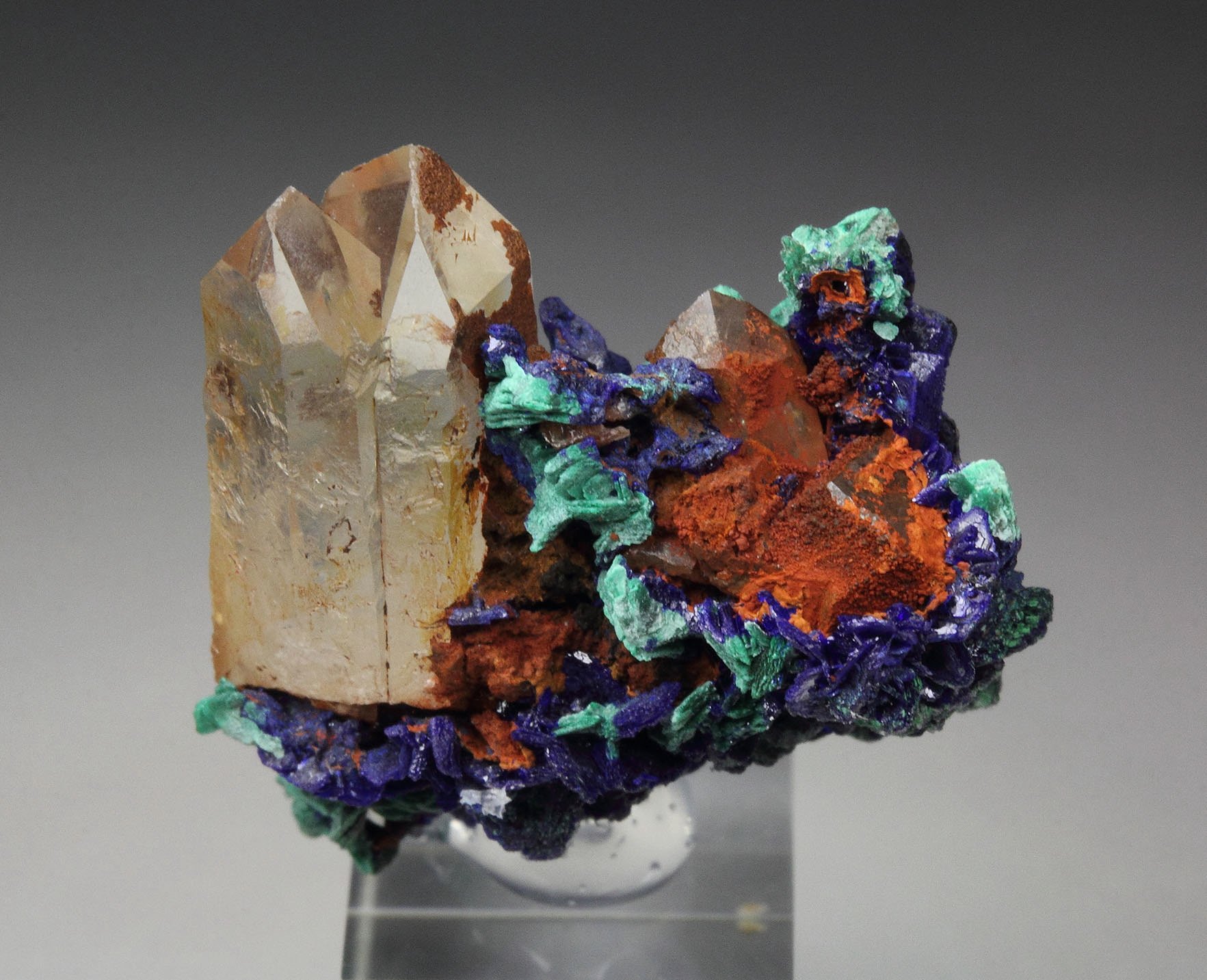 AZURITE, MALACHITE pseudomorph, QUARTZ