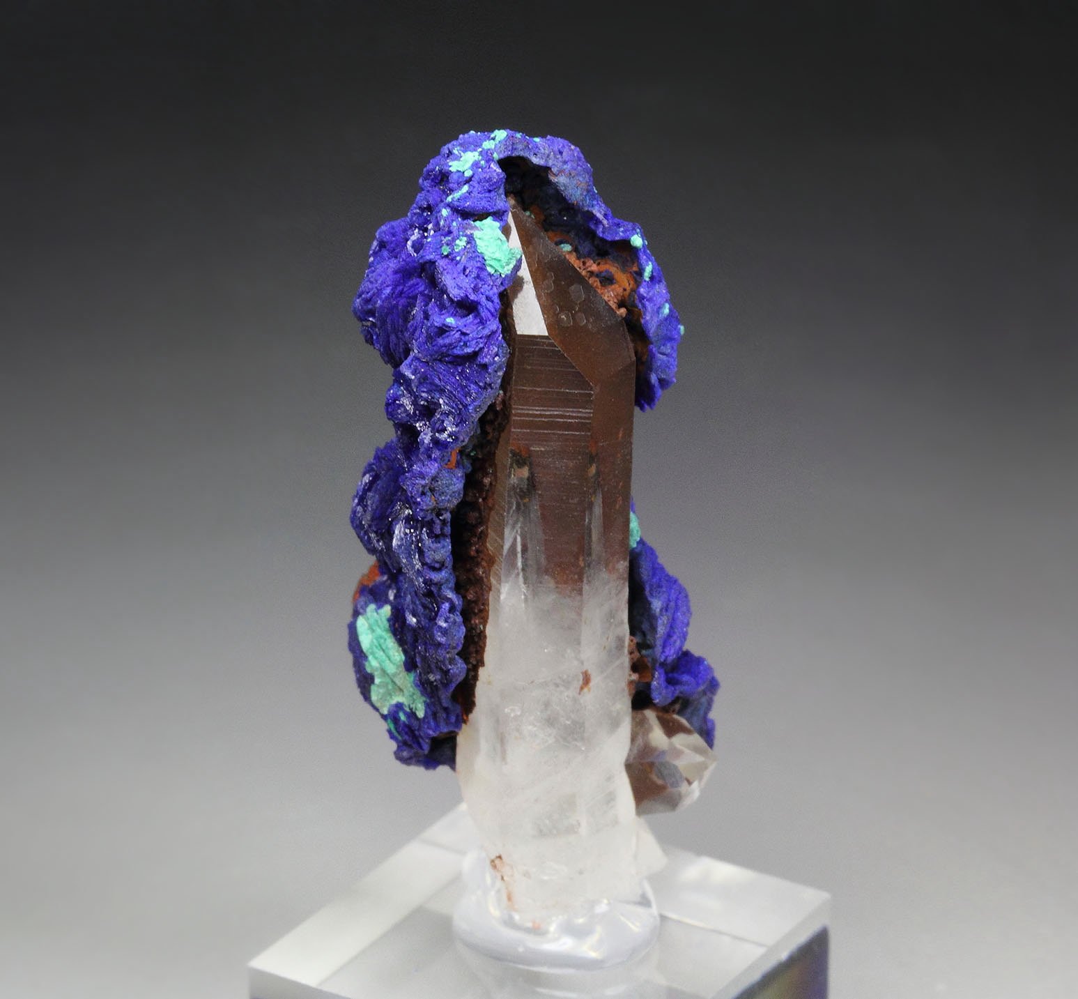 AZURITE, QUARTZ, MALACHITE pseudomorph