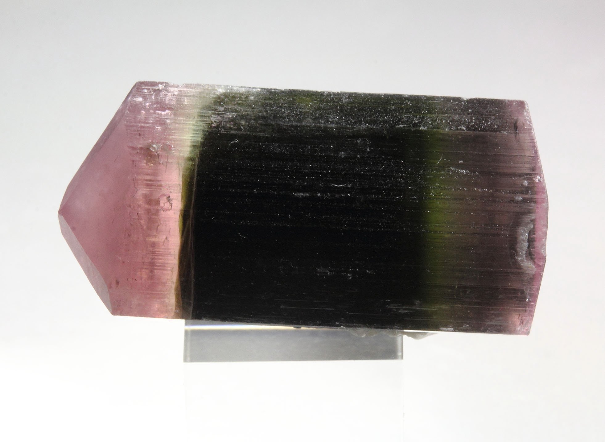 gem bi-terminated TOURMALINE var. ELBAITE multicolor, QUARTZ, ALBITE